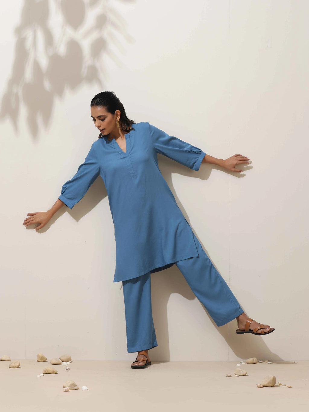 trueBrowns Blue Viscose Co-ord Set | Grocsy