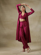 trueBrowns Purple Textured Silk Overlay Jacket Blouse Pant Set | Relove | Grocsy