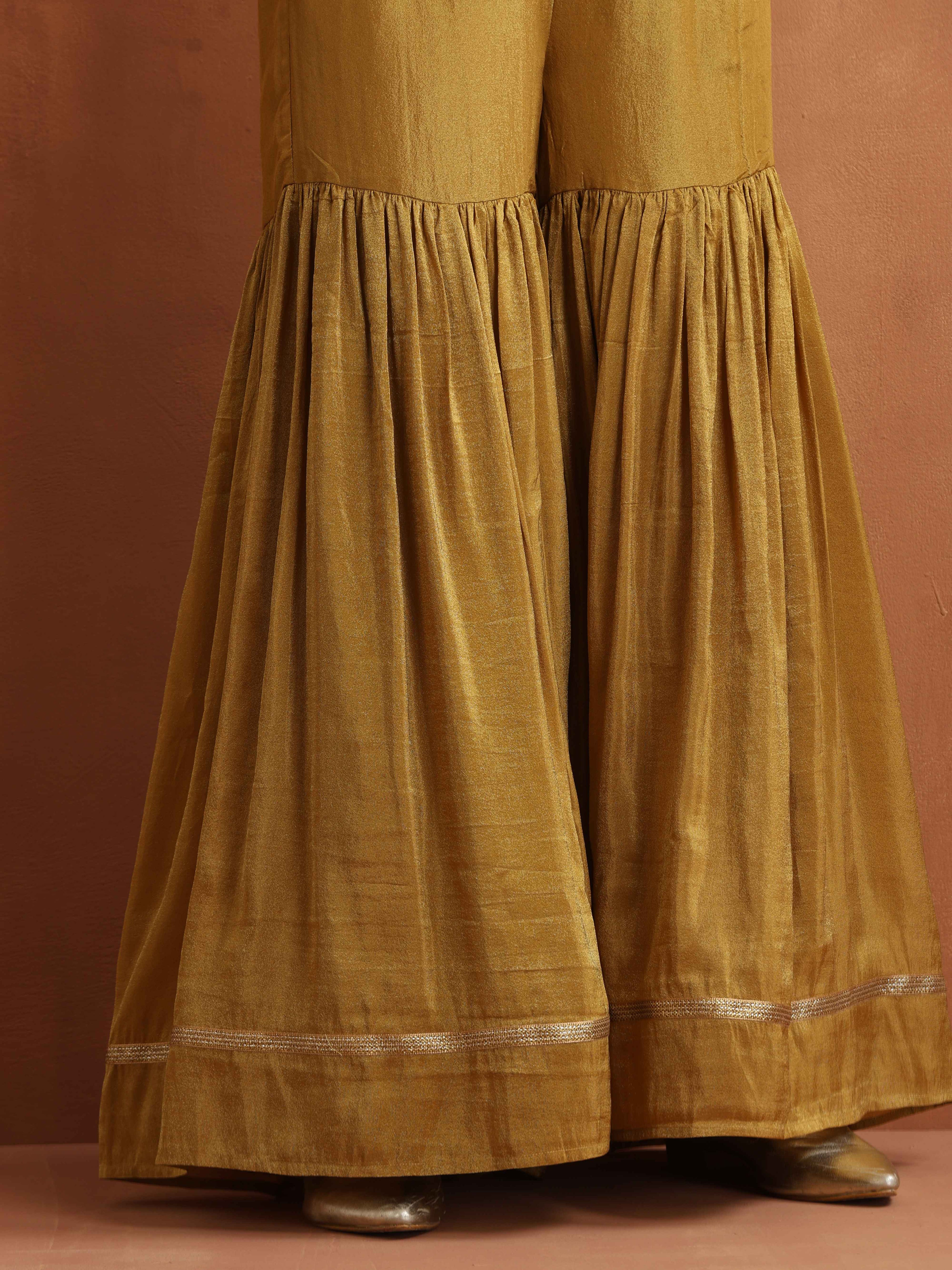 trueBrowns Gold Tissue Sharara Dupatta Set | Grocsy