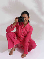 trueBrowns Pink Cotton Print Kurta Co-ord Set | Grocsy