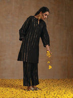 trueBrowns Black Gold Cotton Relaxed Co-Ord Set | Grocsy
