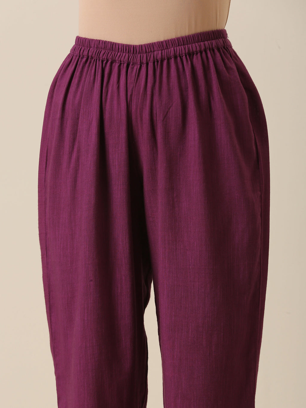 trueBrowns Plum Purple Slub Texture High Low Kaftan Pant Set | Grocsy