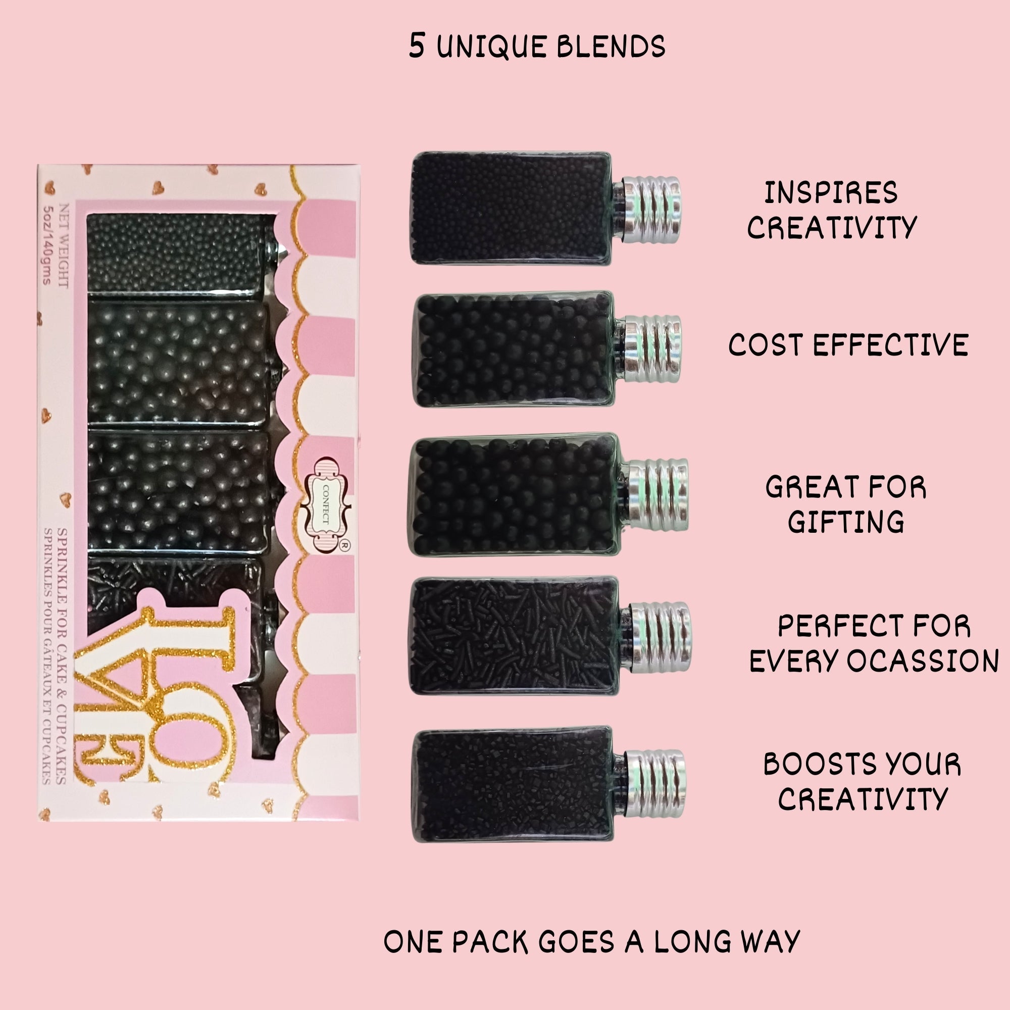 Confect Sprinkles for Cakes & Cupcakes Decoration | USP-19(Black) | Grocsy