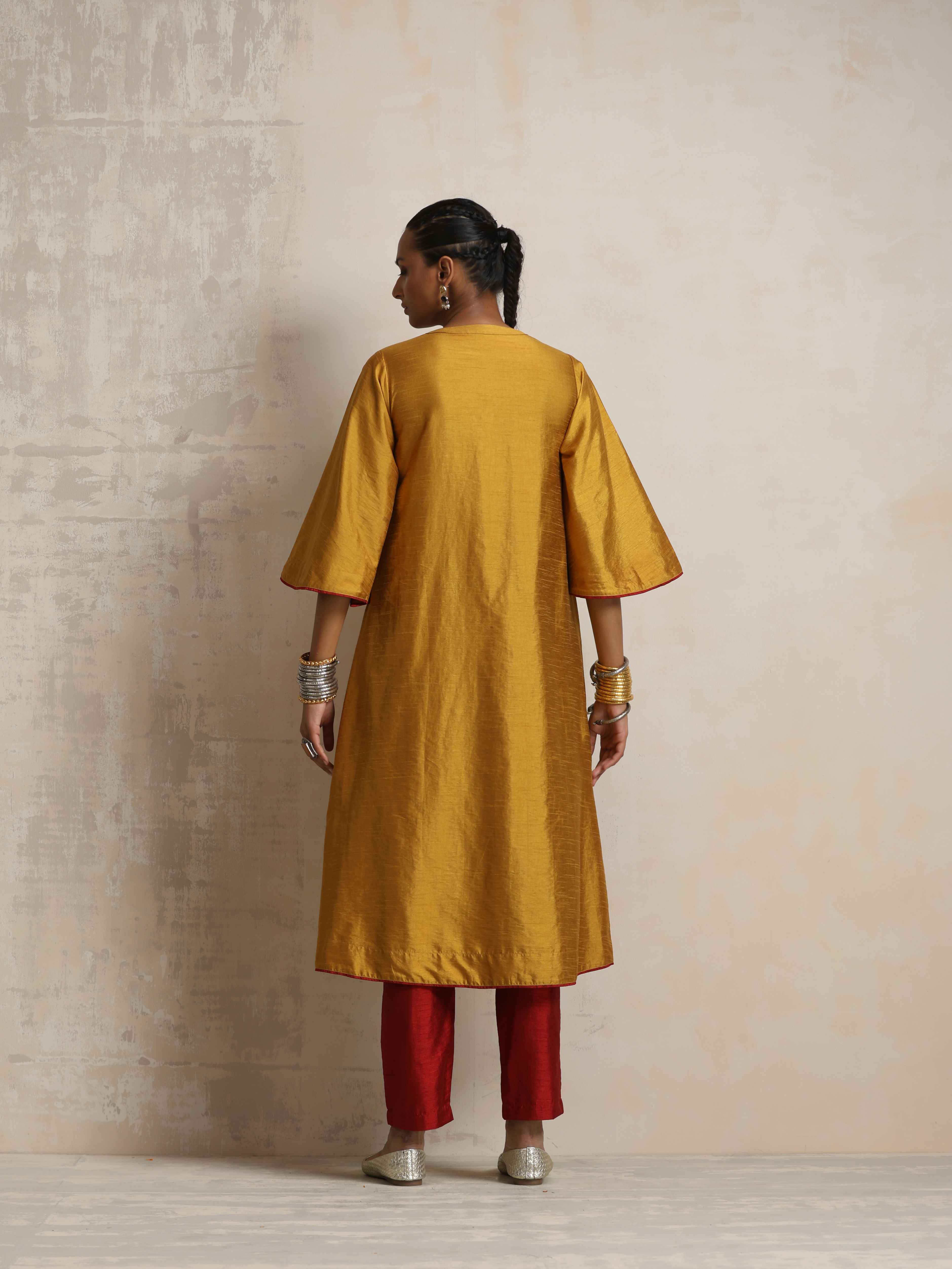 trueBrowns Gold Silk Kurta Set | Grocsy