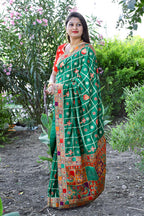 Lorenvalley Fashion Premium Green Dola Silk Embroidery and Diamond work with Jacquard Lace Border Saree | Grocsy
