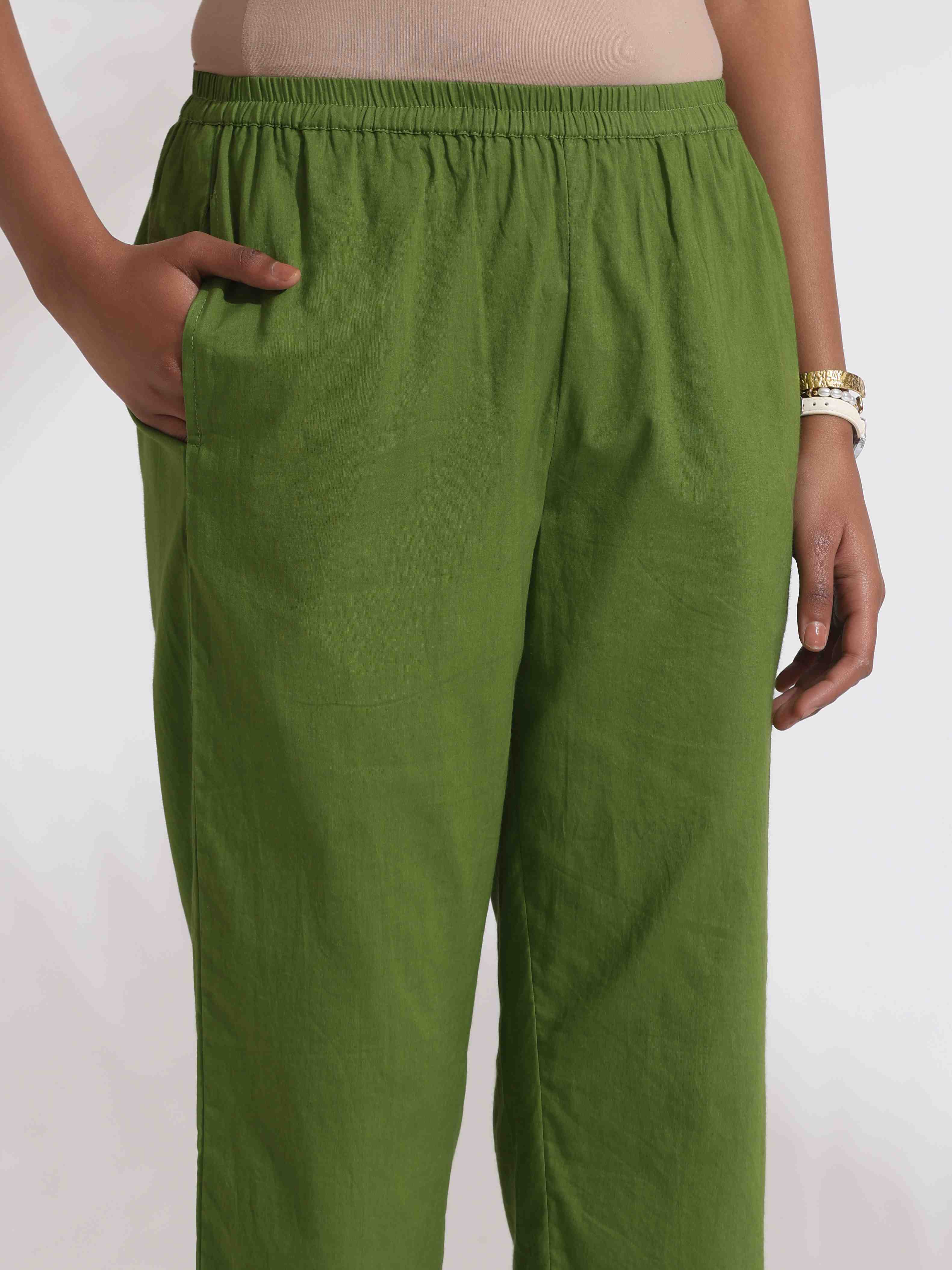 trueBrowns Green Cotton Placement Print Kurta Co-ord Set | Grocsy