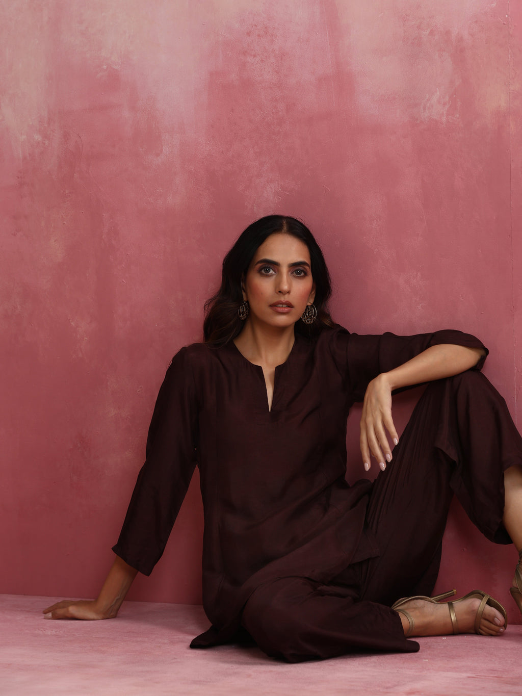 trueBrowns Cola Viscose Silk Kurta Co-ord Set | Grocsy