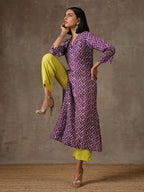 trueBrowns Purple White Lehariya Printed Silk kurta Pant Set | Grocsy