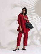 trueBrowns Maroon Slub Co-ord Set | Grocsy