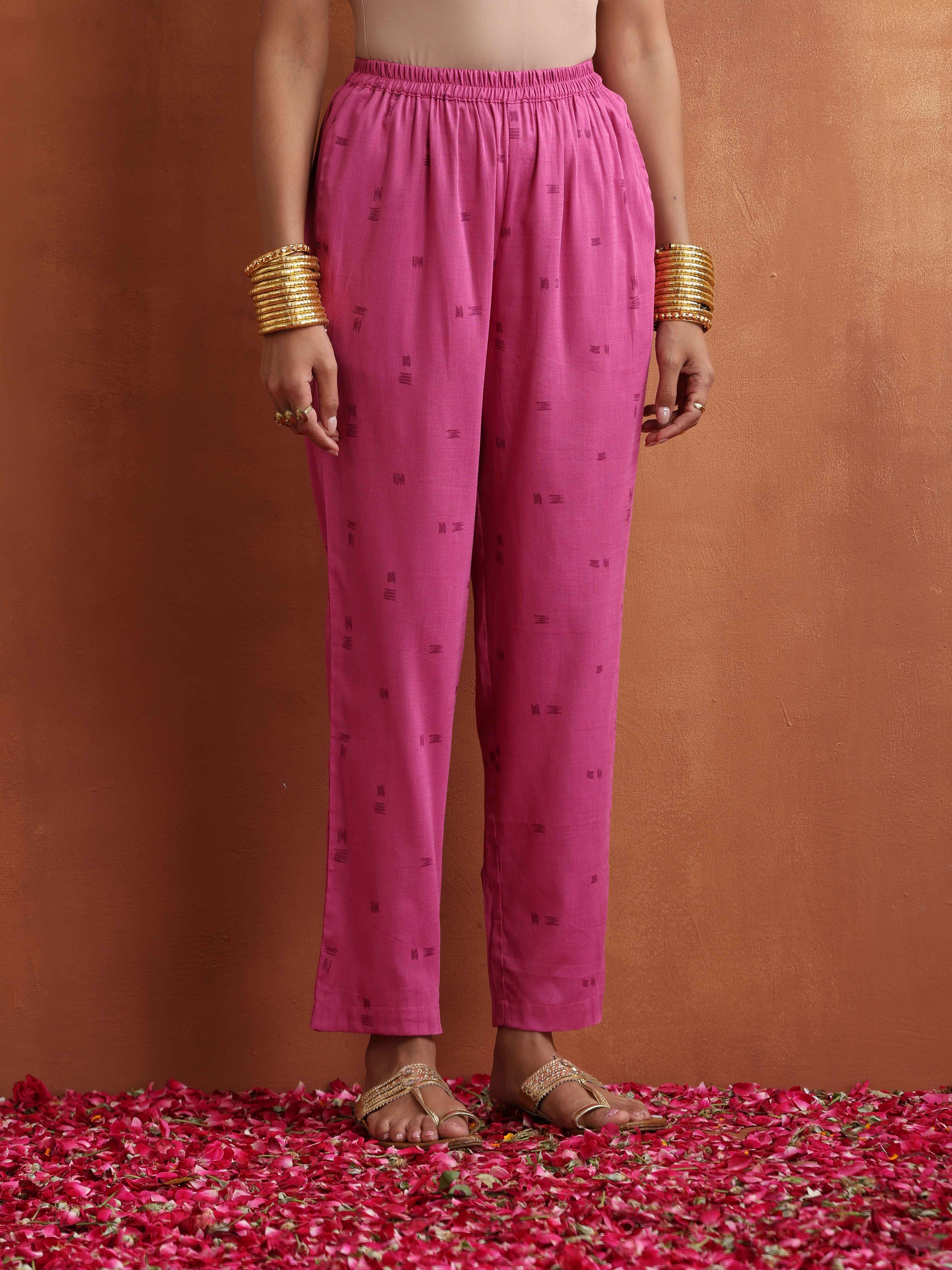 trueBrowns Pink Print Kaftan Kurta Co-ord Set | Grocsy
