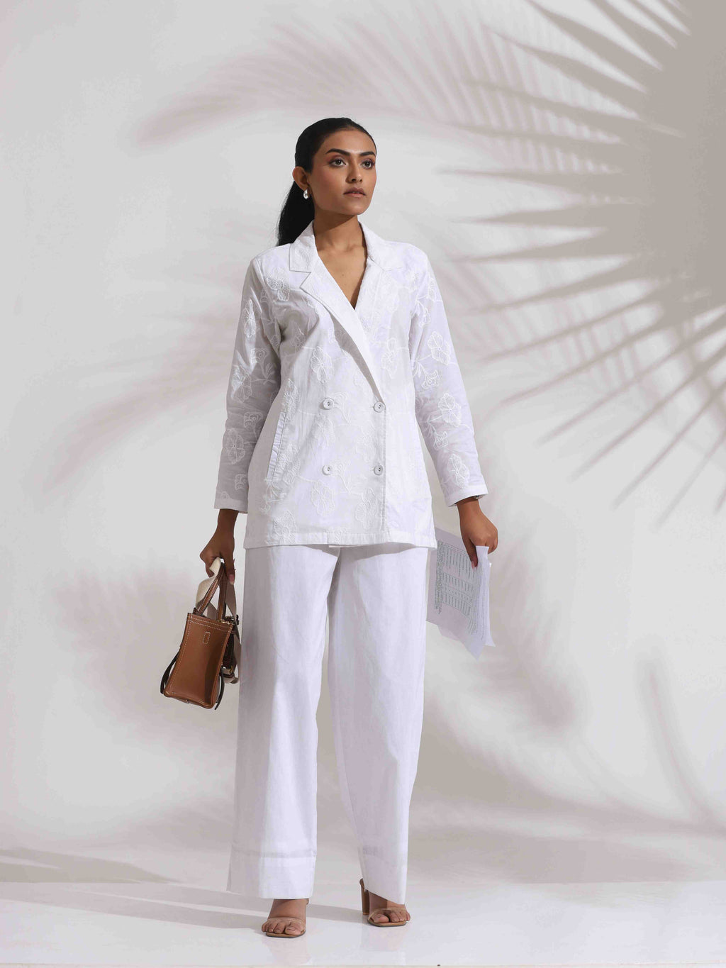 trueBrowns White Cotton Schiffli Jacket Co-ord Set | Grocsy