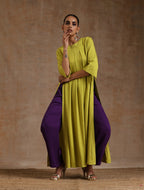 trueBrowns Lime Modal Satin Neck Pleat Kurta Set | Grocsy