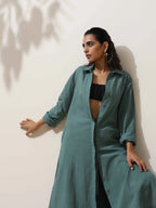 trueBrowns Green Cotton Linen Kurta Pant Set | Grocsy
