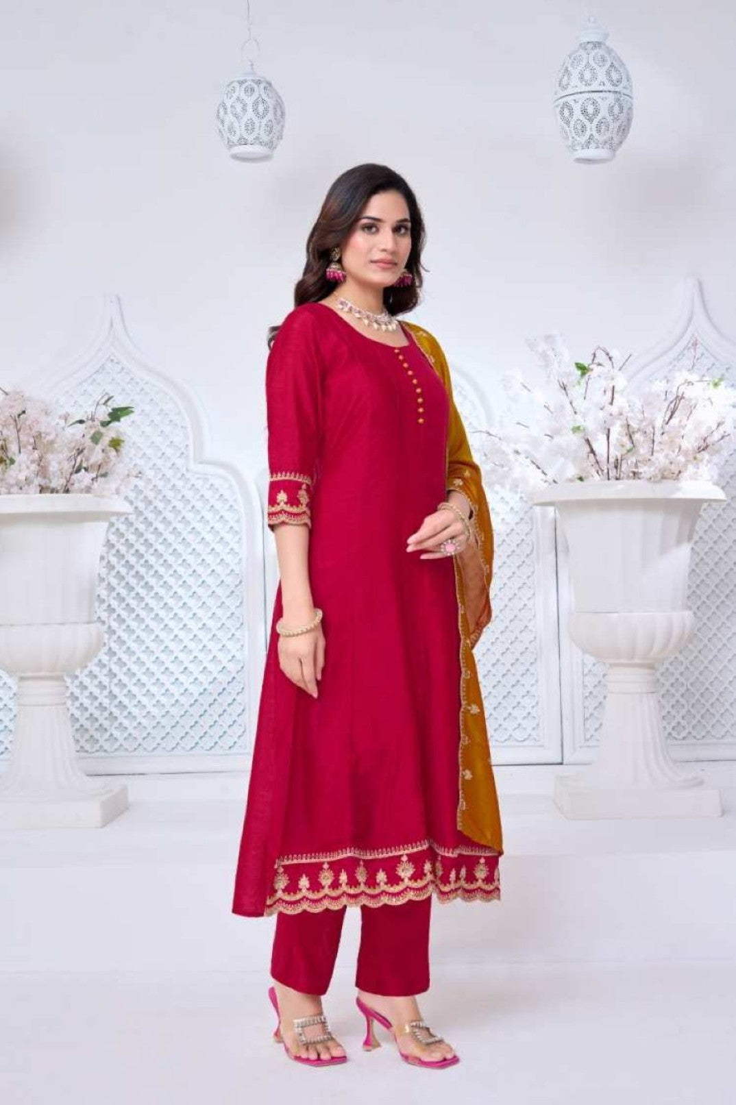 Anaita Pink Anarkali Readymade Suit with Embroidery Work | Grocsy