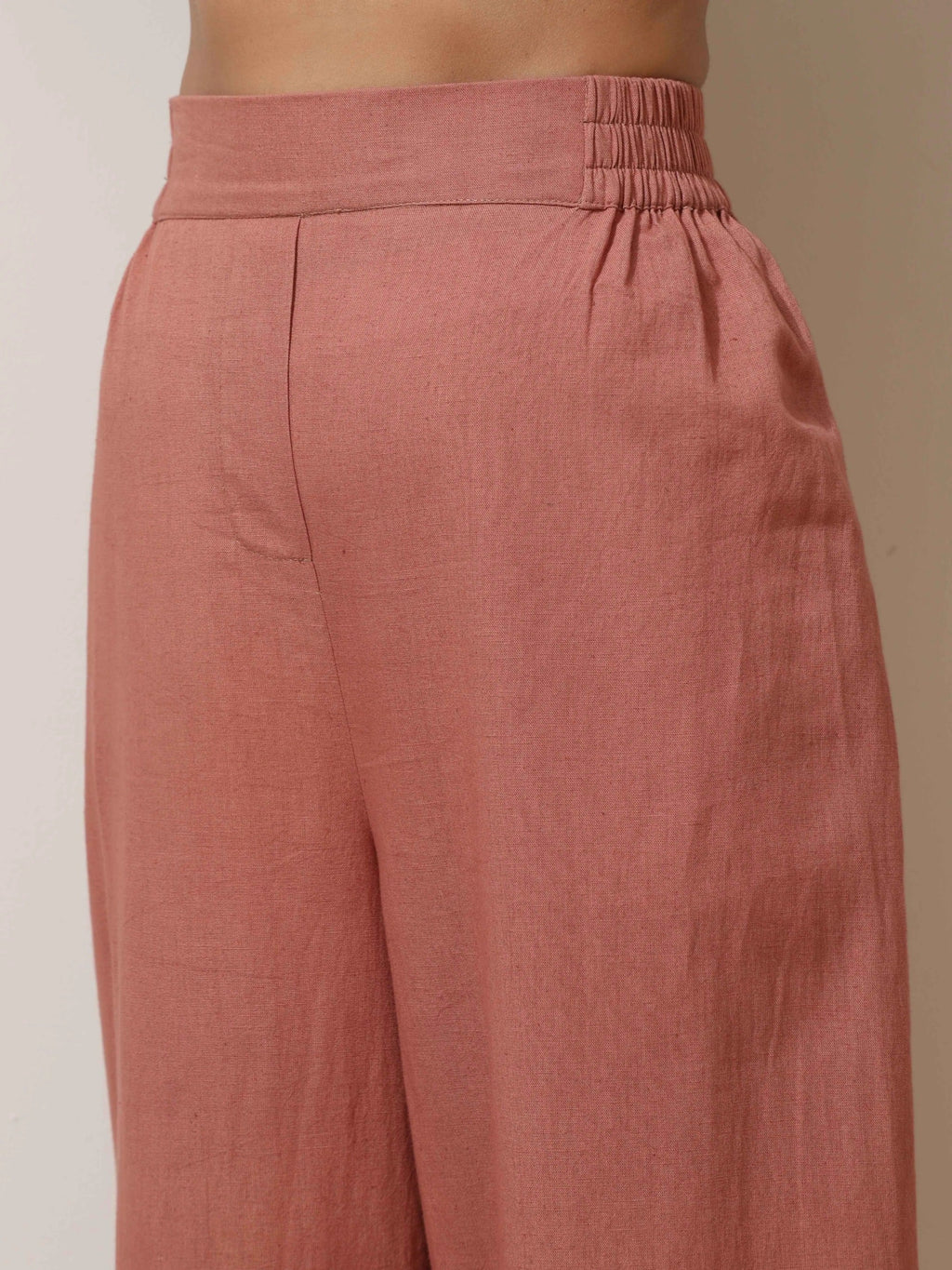 trueBrowns Peach Cotton Linen Kurta Pant Set | Grocsy
