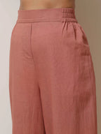 trueBrowns Peach Cotton Linen Kurta Pant Set | Grocsy