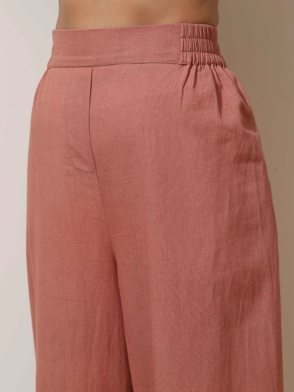 trueBrowns Peach Cotton Linen Kurta Pant Set | Grocsy