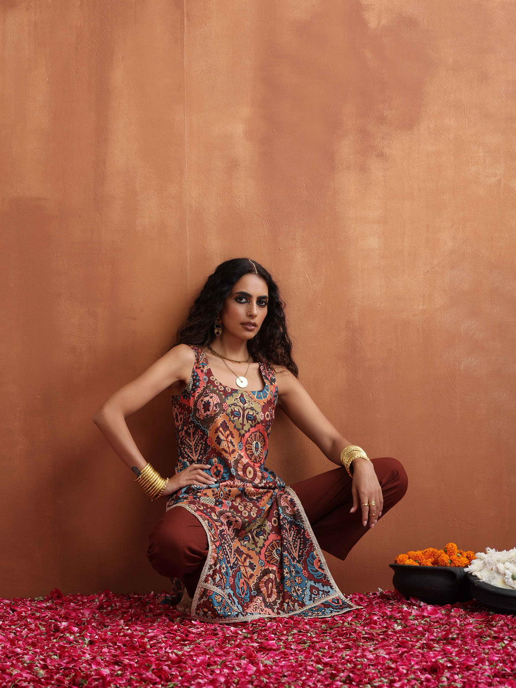 trueBrowns Cola Print Straight Kurta Set | Grocsy