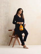 trueBrowns Blue Velvet Kurta Co-ord Set | Grocsy