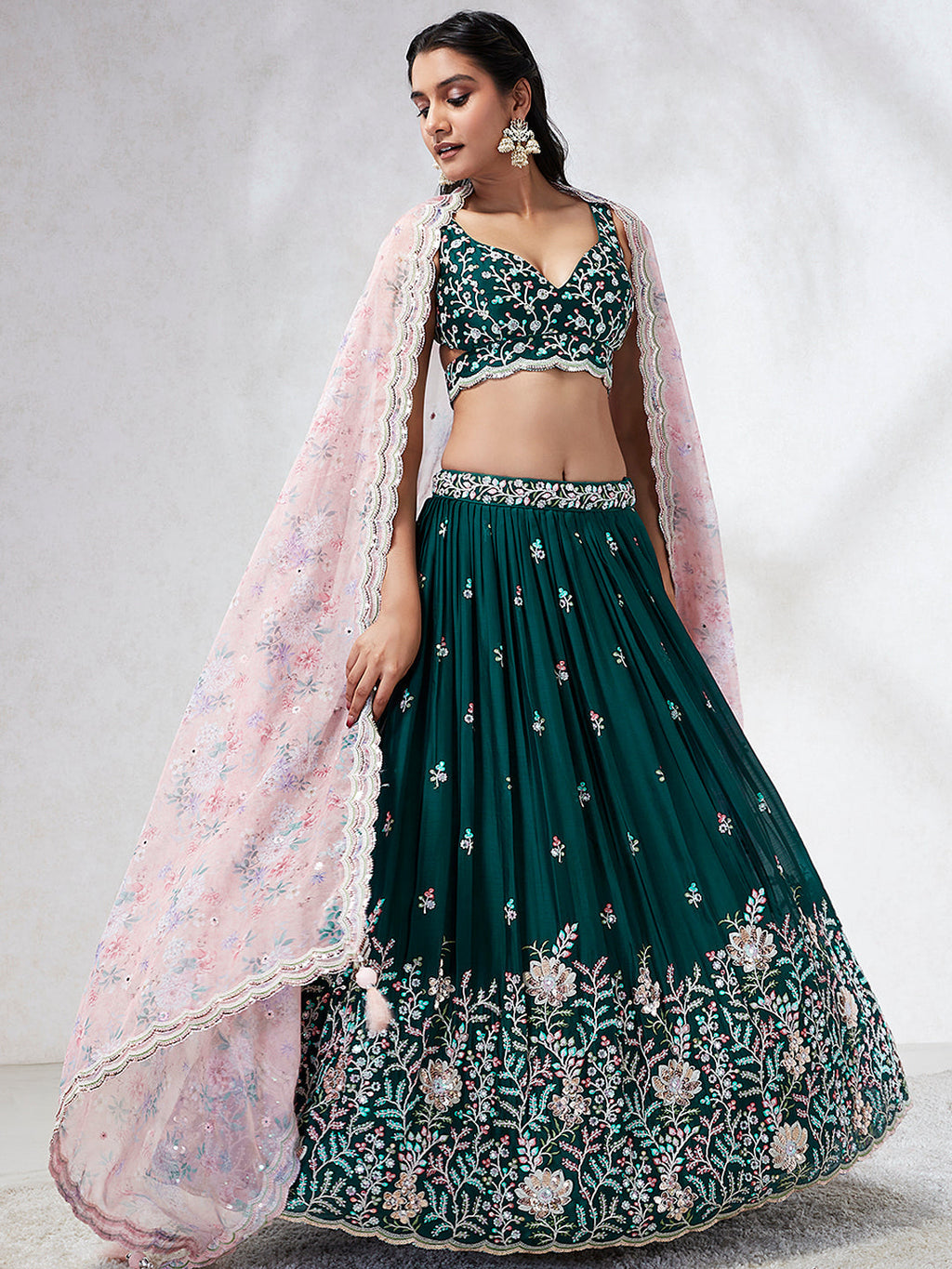 House of Panchhi Teal - Georgette Sequins, Mirror And Thread Embroidery Lehenga Choli | Grocsy