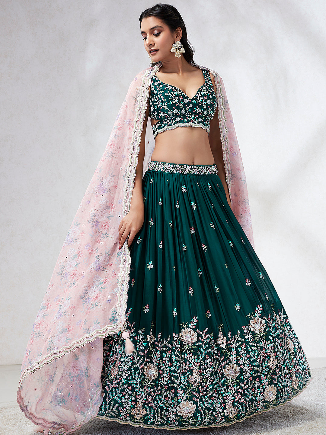 House of Panchhi Teal - Georgette Sequins, Mirror And Thread Embroidery Lehenga Choli | Grocsy