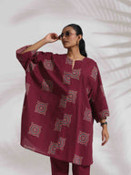 trueBrowns Purple Cotton Print Kurta Co-ord Set | Grocsy
