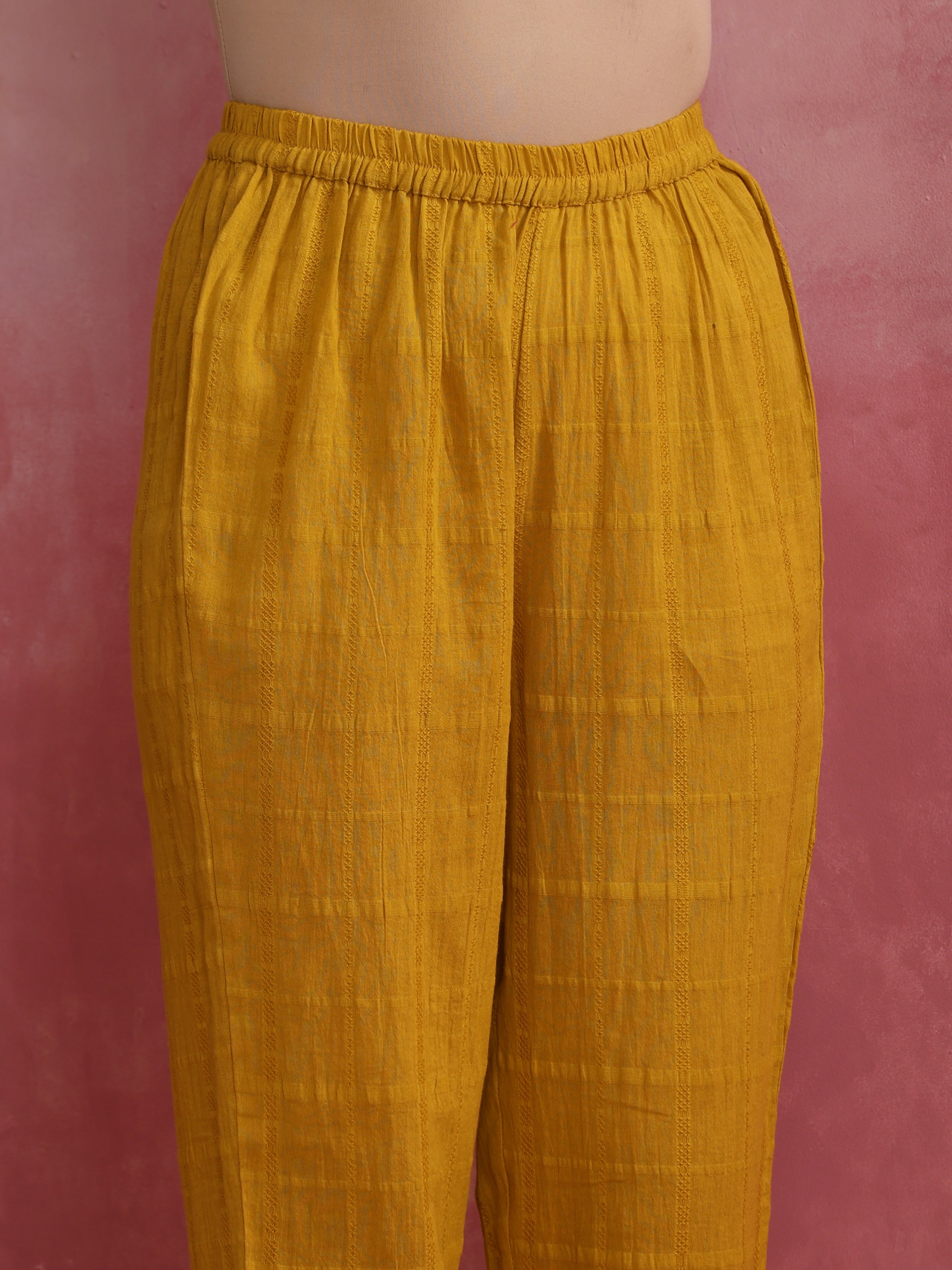 trueBrowns Mustard Cotton Dobby Kurta Set | Grocsy