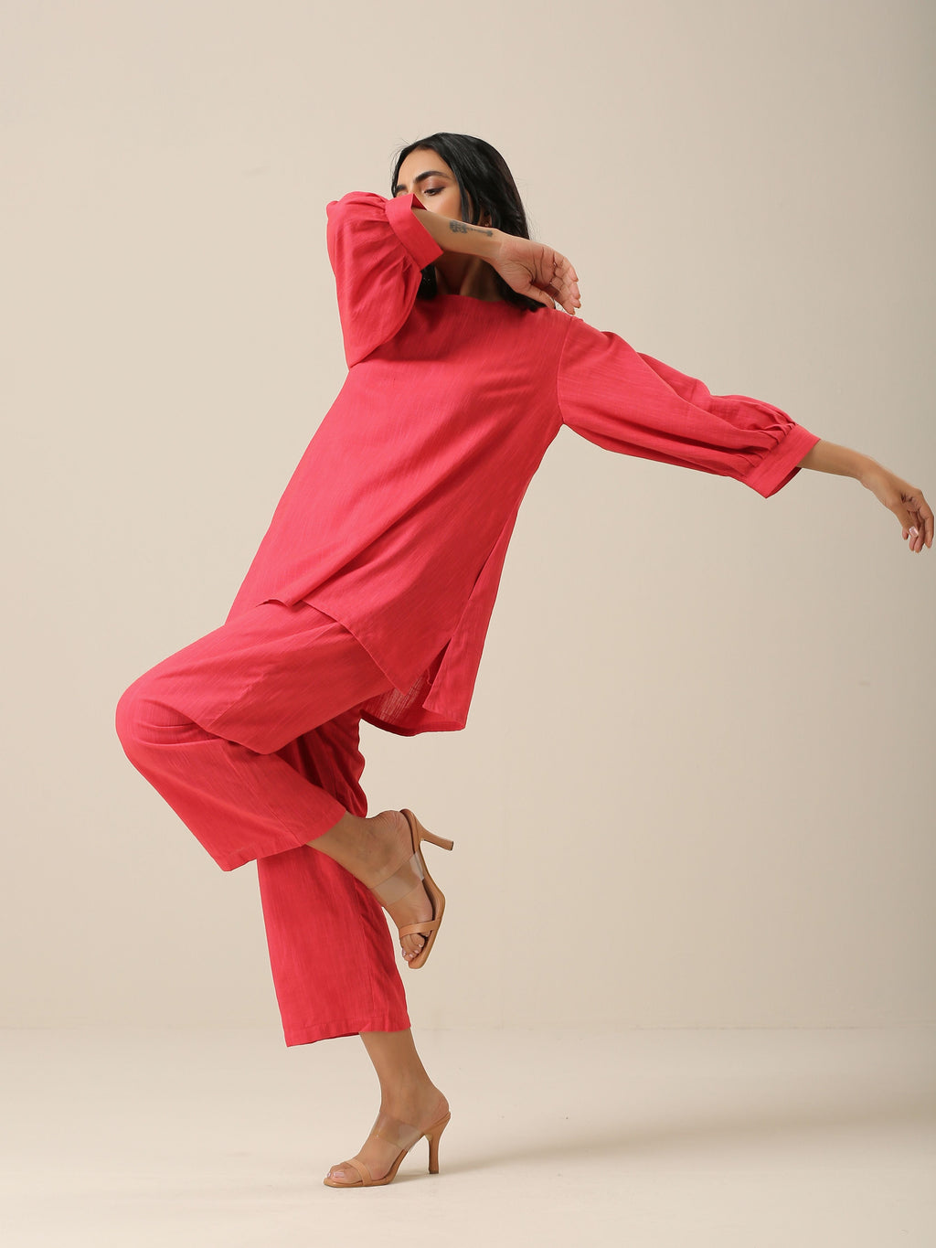 trueBrowns Bright Pink Slub Texture Baggy Sleeve Co-Ord Set | Relove | Grocsy