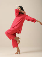 trueBrowns Bright Pink Slub Texture Baggy Sleeve Co-Ord Set | Relove | Grocsy