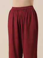 trueBrowns Ruby Wine Slub Texture Back Pleat Kurta Pant Set | Grocsy