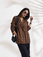trueBrowns Black Cotton Print Jacket Top Co-ord Set | Grocsy
