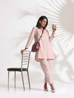 trueBrowns Light Pink Slub Co-ord Set | Grocsy