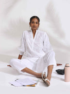 trueBrowns trueBrown White Cotton Schiffli Kurta Set | Grocsy