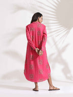 trueBrowns Pink Cotton Print A-line Dress | Grocsy