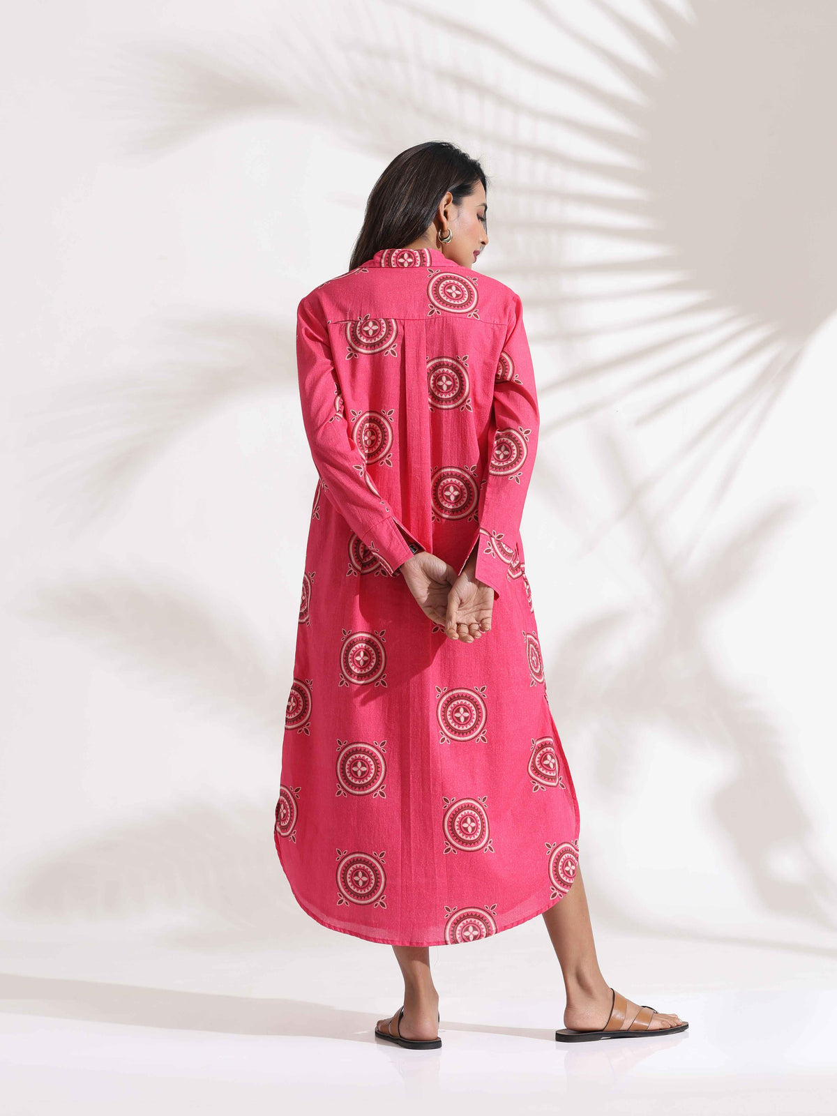 trueBrowns Pink Cotton Print A-line Dress | Grocsy