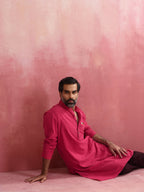 trueBrowns Men's Pink Mandarin Collar Kurta | Grocsy