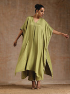 trueBrowns Light Green Modal Satin Kaftan Kurta Set | Grocsy