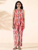 trueBrowns Maroon Cotton Ikat Flared Co-ord Set | Grocsy