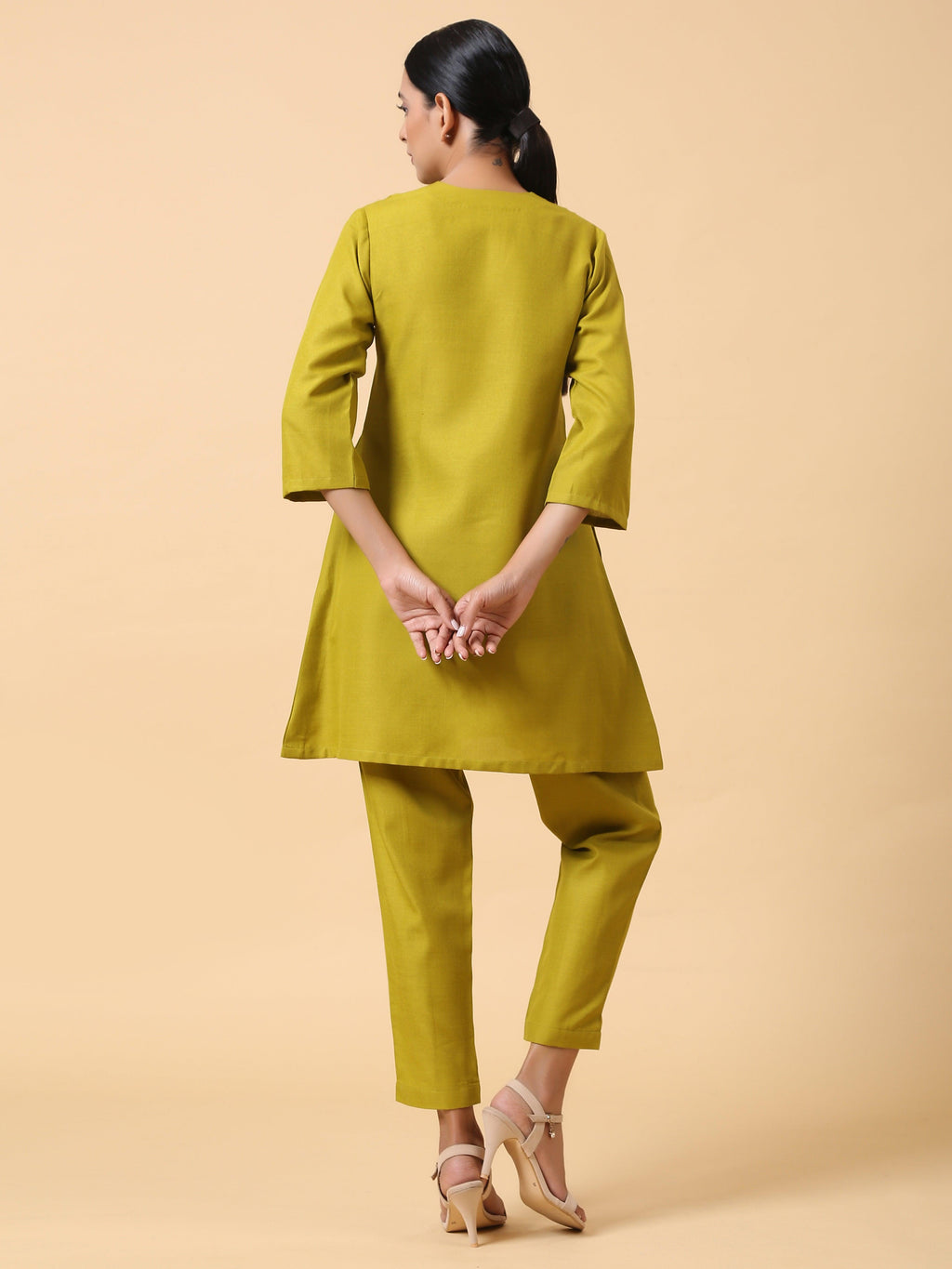 trueBrowns Cotton Linen Lime Green Pleated Co-Ord Set | Grocsy