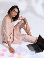 trueBrowns Light Pink Slub Kurta Co-ord Set | Grocsy