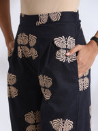 trueBrowns Black Cotton Print Top & Flared Pants Co-ord Set | Grocsy
