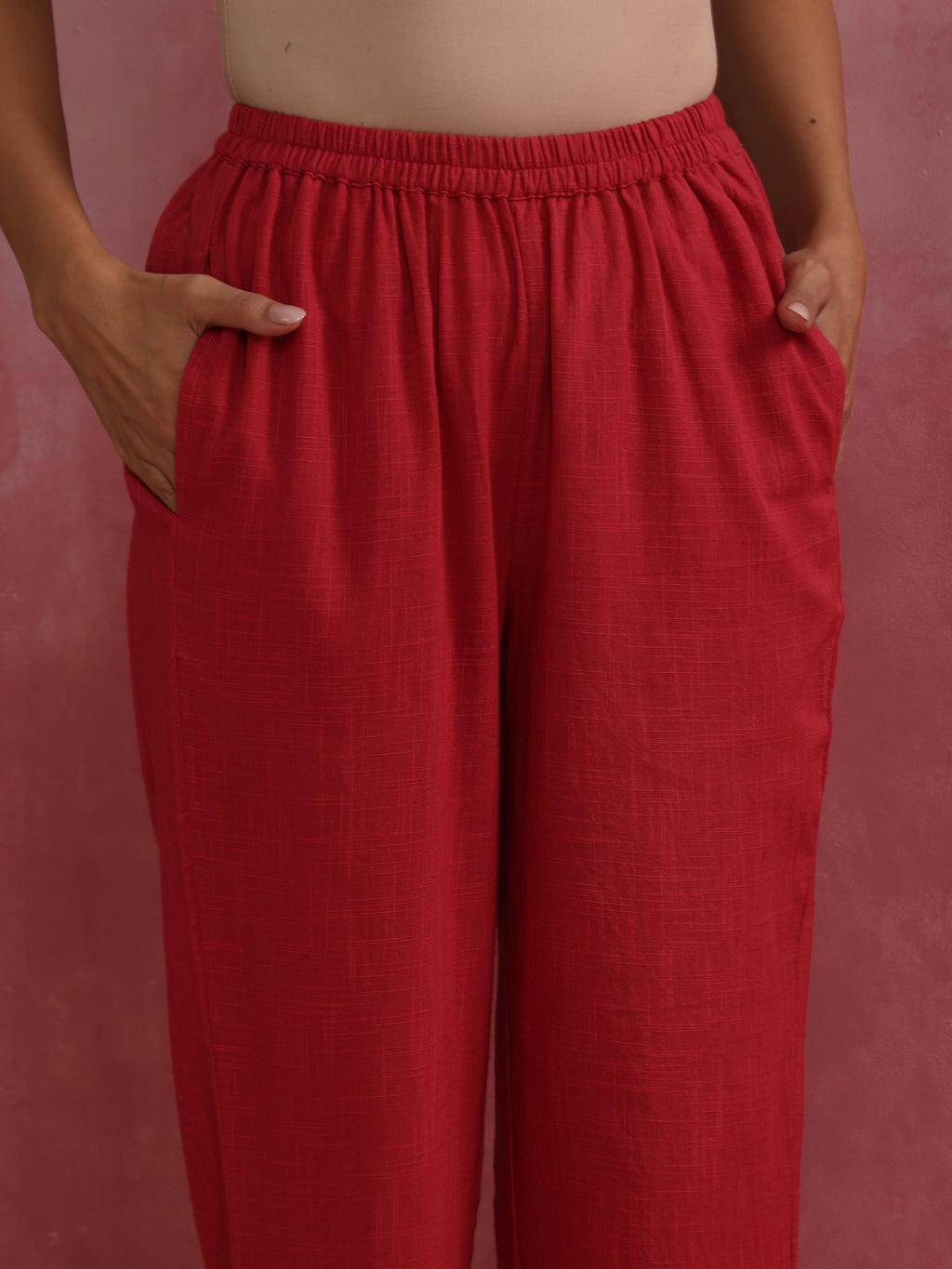 trueBrowns Red Straight Cotton Dobby Kurta Set | Grocsy