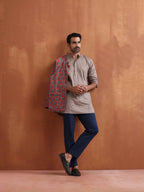 trueBrowns Men's Beige Cotton Short Kurta | Grocsy
