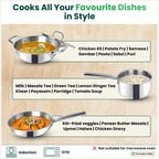 The Indus Valley TurboCuk Tri-ply Stainless Steel Cookware Set: 24cm Kadai with Lid + 22cm Fry Pan + 16cm Sauce pan, Premium Quality, 3 Layer Thick Body, 100% Toxin-free, Non-stick, Induction & Gas | Grocsy