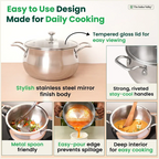 The Indus Valley TurboCuk Tri-ply Stainless Steel Handi Casserole/ Biryani Cooking Pot+ Glass Lid, Premium Quality, 3 Layer Thick Body, 100% Toxin-free, Non-stick, Induction & Gas, 4L | Grocsy
