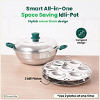 The Indus Valley 14 Pit Tri-Steel Multi Pot Premium Stainless Steel Idli/ Momo Maker/  Veg Steaming Set, Tri-ply Induction Bottom, 2 Plates, 27cm | Grocsy