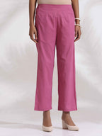 trueBrowns Pink Cotton Floral Embroidered Flared Kurta Set | Grocsy