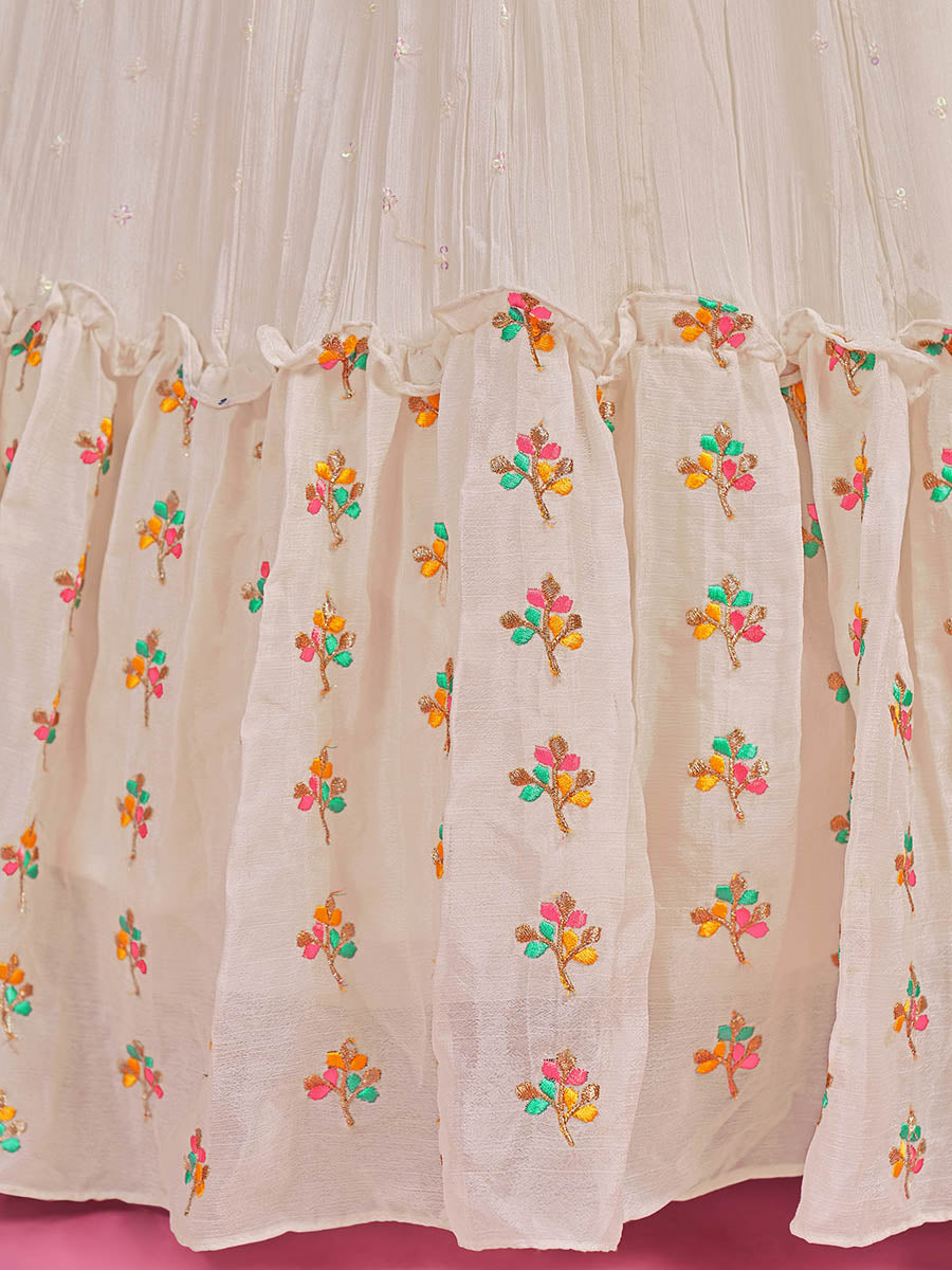 Myra White Chinon Silk Embroidered Gown | Grocsy