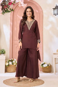 Anaita Coffee Readymade Suit with Coding Work | Grocsy