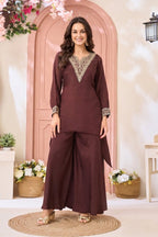 Anaita Coffee Readymade Suit with Coding Work | Grocsy
